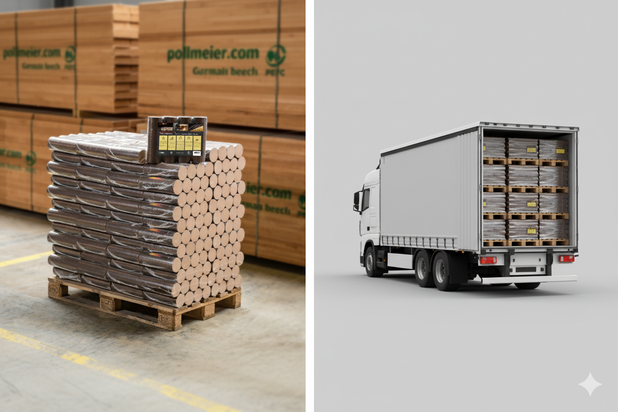 Buchenbriketts Premium Plus - Komplettladung (24 Paletten)